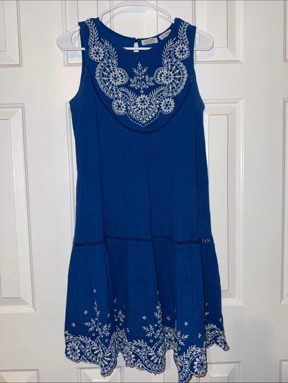 Anthropologie Royal Blue Sleeveless Embroidered Sundress